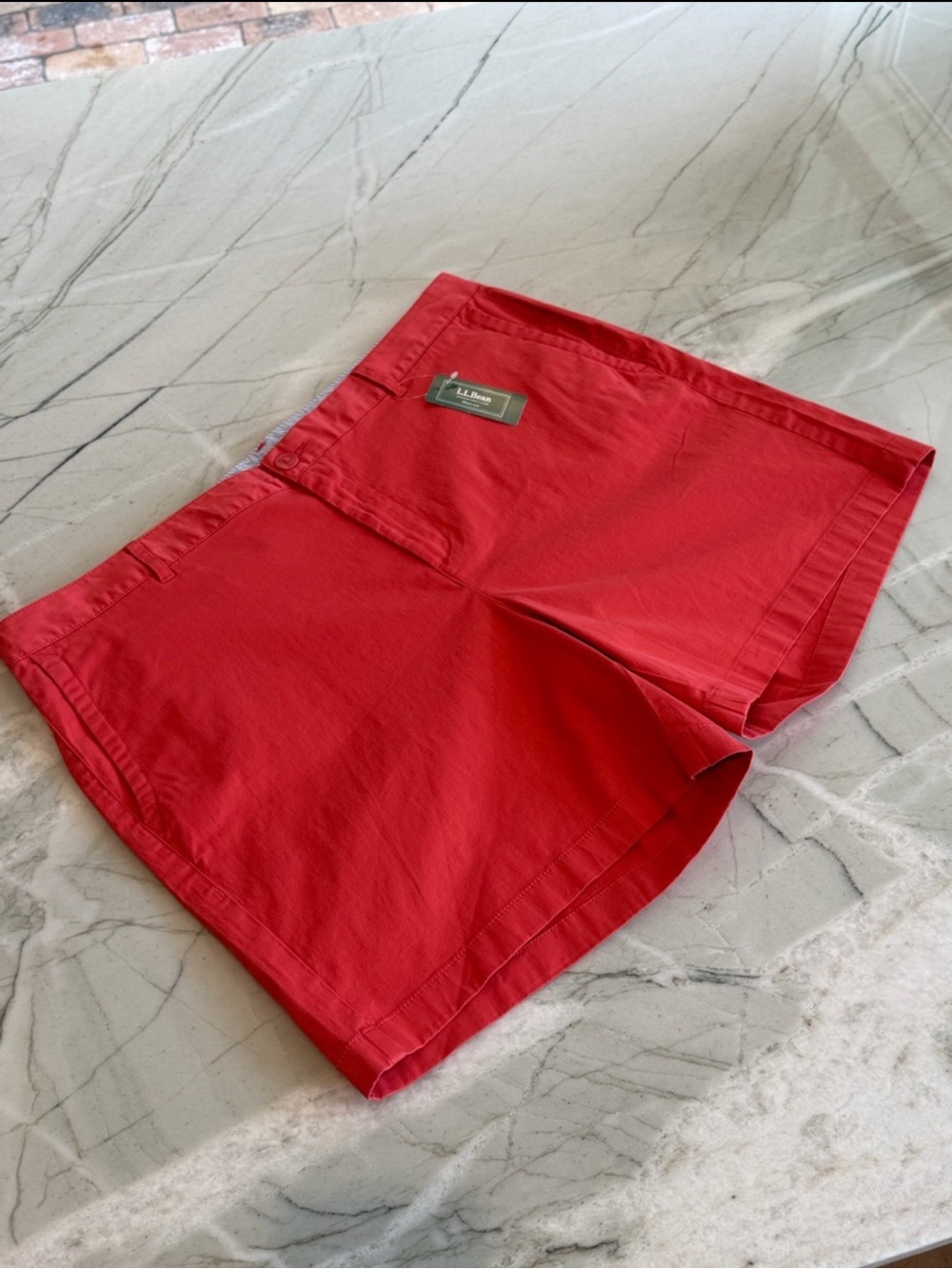 L.L. BEAN Favorite Fit Washed Cotton Chino Shorts Coral Red Sea Rose Size 18 NWT - Picture 8 of 16